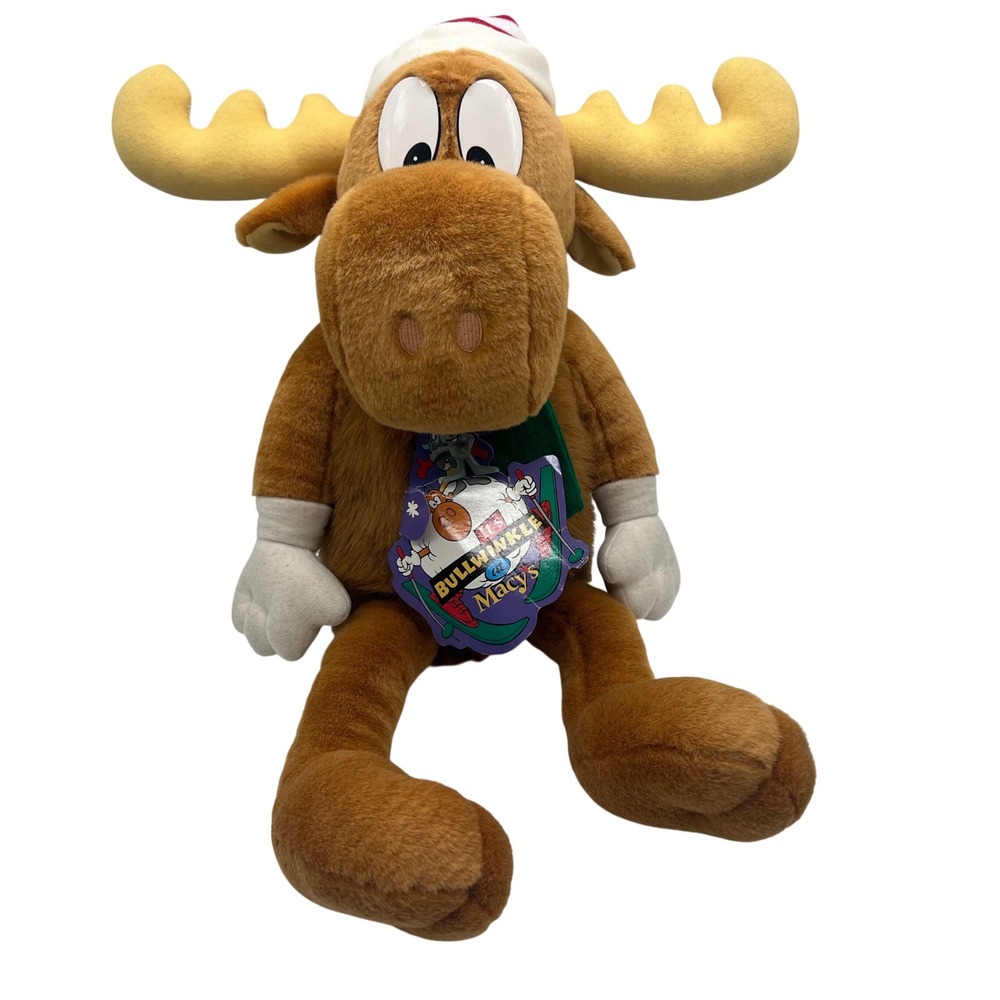 Vintage 1996 Macys Bullwinkle Moose Plush Christmas Santa Hat Rocky Charm Tag
